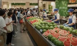 Xếp hàng vài giờ chờ mua dưa hấu gọt sẵn